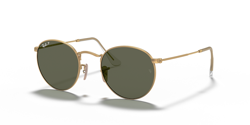 Ray-Ban RB3447 Round Metal 50 Green G-15 & Gold Polarized Sunglasses |  Sunglass Hut USA