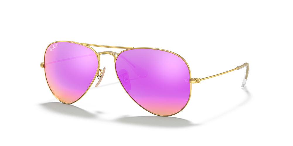 Ray-Ban RB3025 Aviator Flash Lenses 58 Polarized Cyclamen & Gold Polarized Sunglasses | Sunglass Hut USA