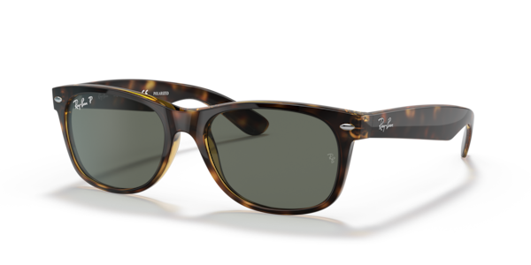 Óculos de sol Ray-Ban New Wayfarer Classic RB2132, formato quadrado, armação em injetado tartaruga, lente verde g-15 polarizada