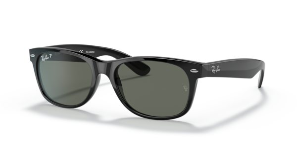 Óculos de sol Ray-Ban New Wayfarer Classic RB2132, formato quadrado, armação em injetado preto, lente verde polarizada