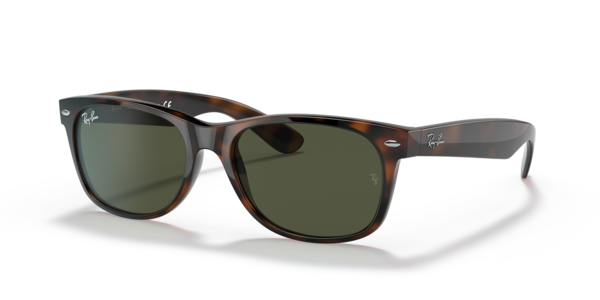 Óculos de sol Ray-Ban New Wayfarer Classic RB2132, formato quadrado, armação em injetado tartaruga, lente verde g-15