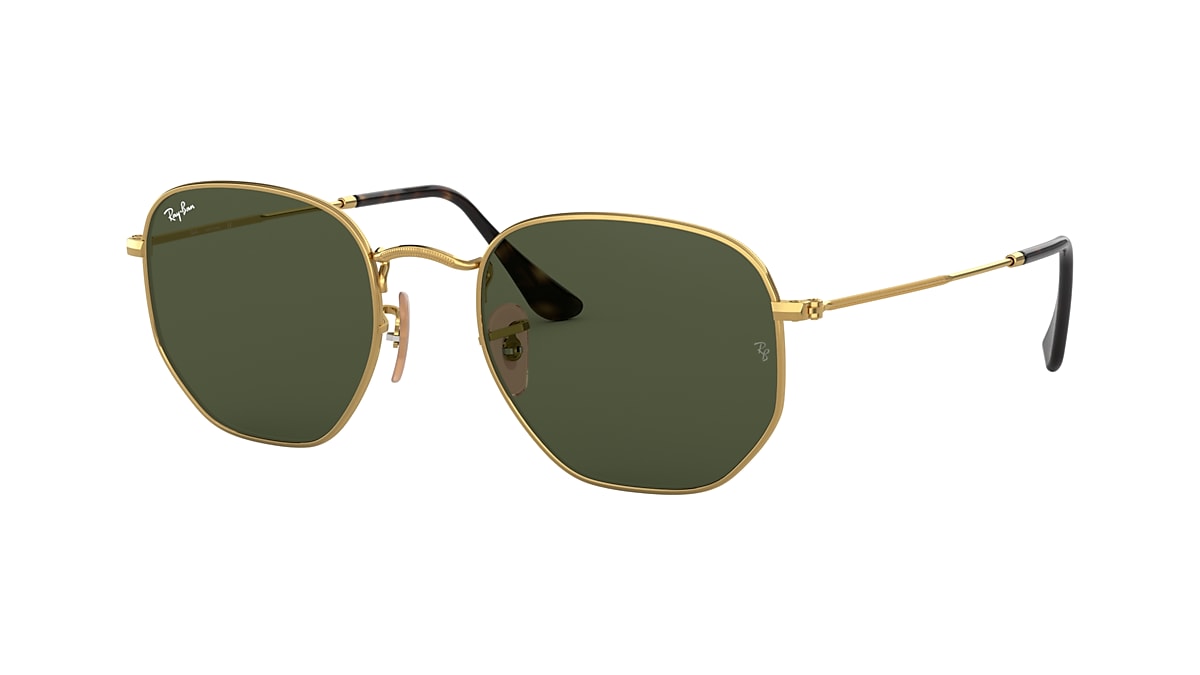 Ray-Ban Hexagonal Flat Lenses 51 Green & Gold Sunglasses | Sunglass Hut USA