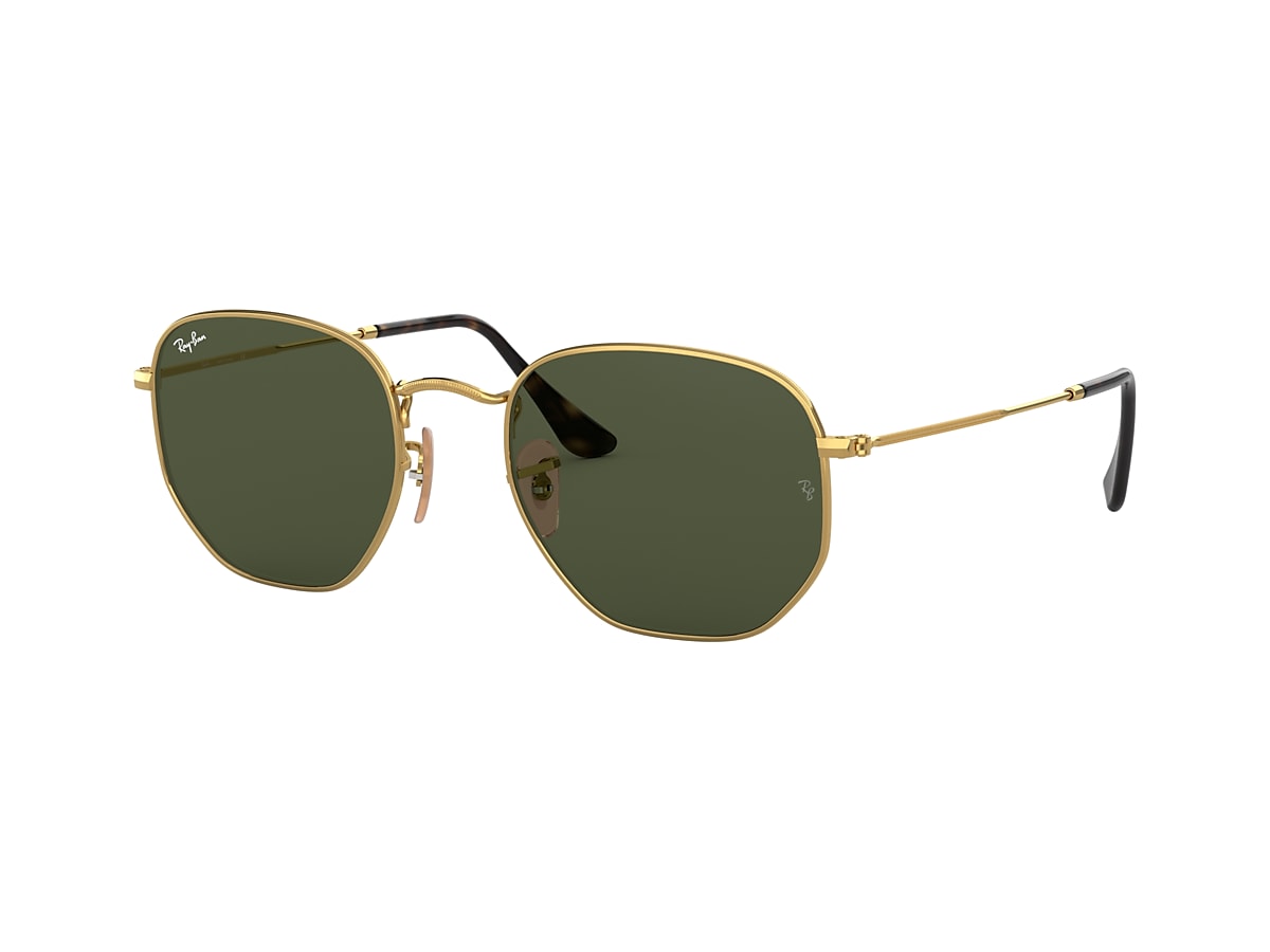 Ray-Ban Hexagonal Flat Lenses 51 Green & Gold Sunglasses | Sunglass Hut USA