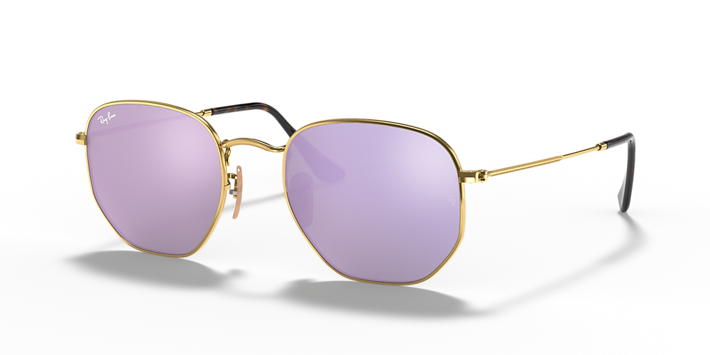 Ray-Ban RB3548N Hexagonal Flat Lenses 51 Lilac Mirror & Gold Sunglasses |  Sunglass Hut USA