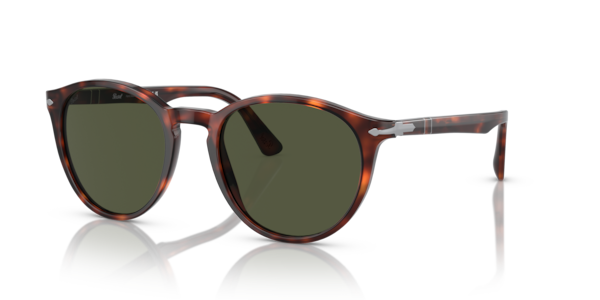 Óculos de sol Persol PO3152S, formato redondo, armação em acetato tartaruga, lente verde