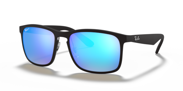 Óculos de sol Ray-Ban Rb4264 Polarized+ Lenses, formato quadrado, armação em nylon preto, lente azul polarized+