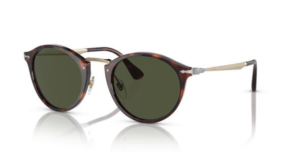 Óculos de sol Persol Calligrapher PO3166S, formato oval, armação em acetato/metal havana, lente verde cristal
