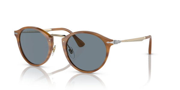 Óculos de sol Persol Calligrapher PO3166S, formato oval, armação em acetato/metal listrado marrom, lente azul cristal