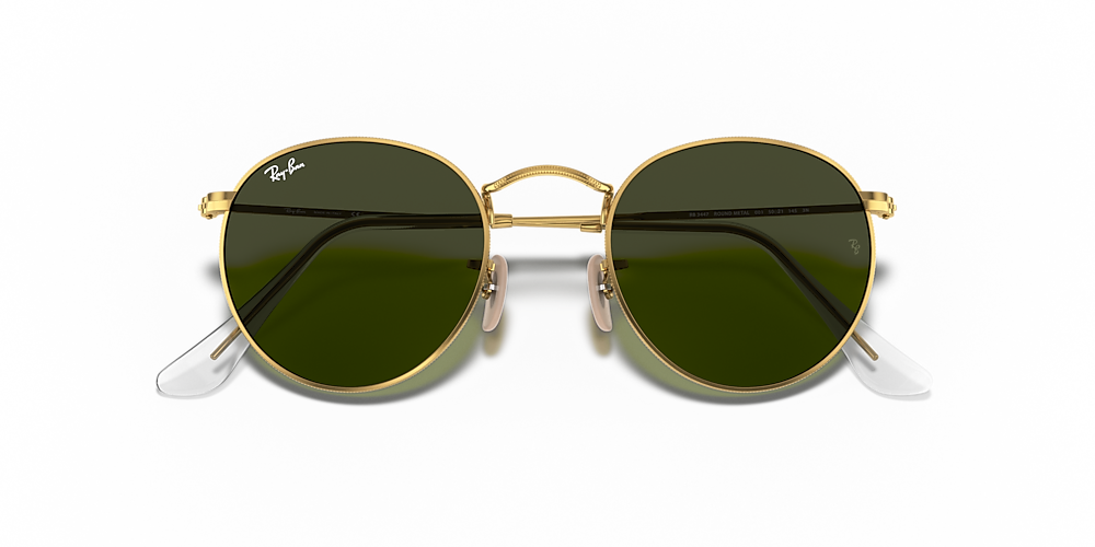 Ray-Ban RB3447 Round Metal 53 Green & Gold Sunglasses | Sunglass 