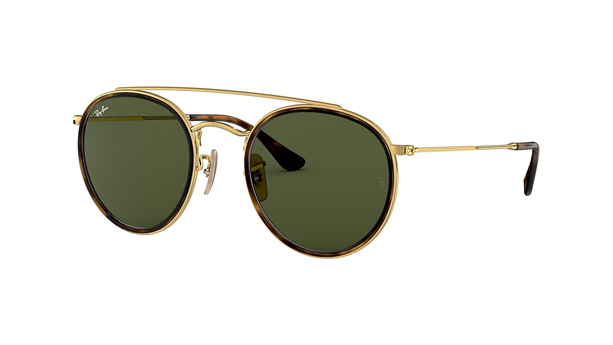 Ray-Ban RB3647N Round Double Bridge 51 Green Classic G-15 & Gold Sunglasses  | Sunglass Hut USA