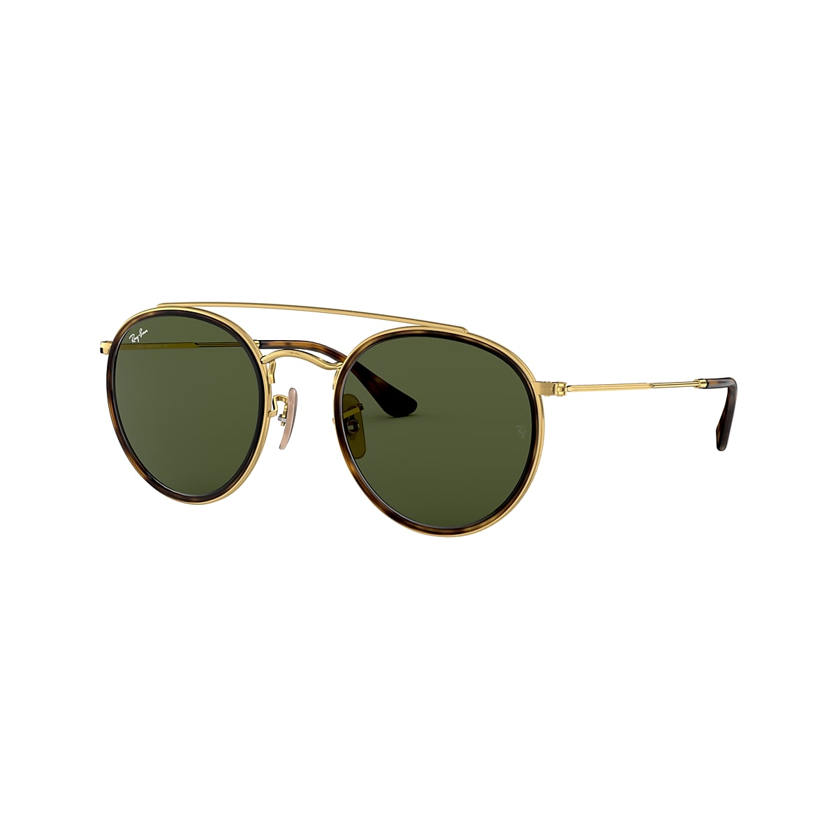 Ray-Ban RB3647N Round Double Bridge 51 Green Classic G-15 & Gold Sunglasses  | Sunglass Hut USA