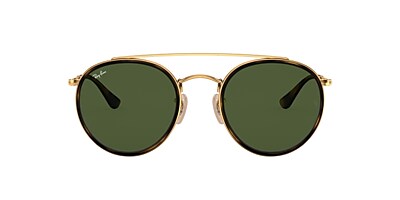 Ray Ban RB3647N Round Double Bridge 51 Green Gold Sunglasses