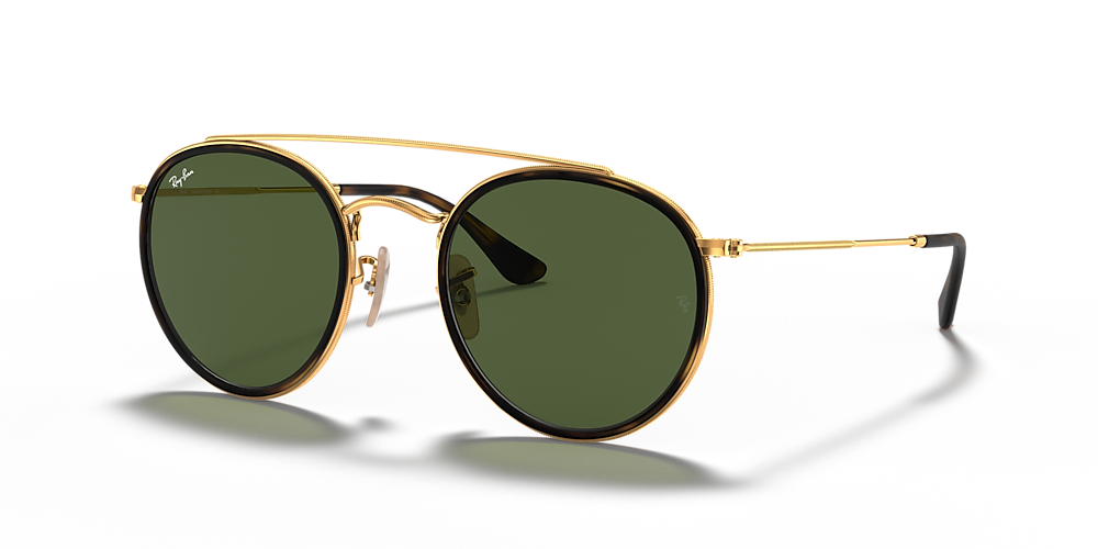 Ray-Ban RB3647N Round Double Bridge 51 Green Classic G-15 Gold Sunglasses Sunglass Hut USA