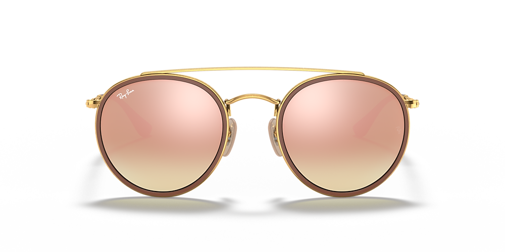 Demontere pust buste Ray-Ban RB3647N Round Double Bridge 51 Brown & Gold Sunglasses | Sunglass  Hut USA
