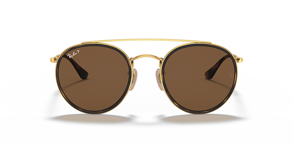Ray-Ban RB3647N Round Double Bridge 51 Polarized Brown Classic B-15 & Gold  Polarized Sunglasses | Sunglass Hut USA