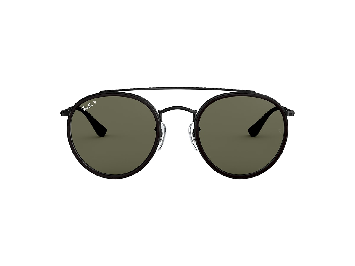 Ray-Ban RB3647N Round Double Bridge 51 Polarized Green Classic G-15 & Black  Polarized Sunglasses | Sunglass Hut USA