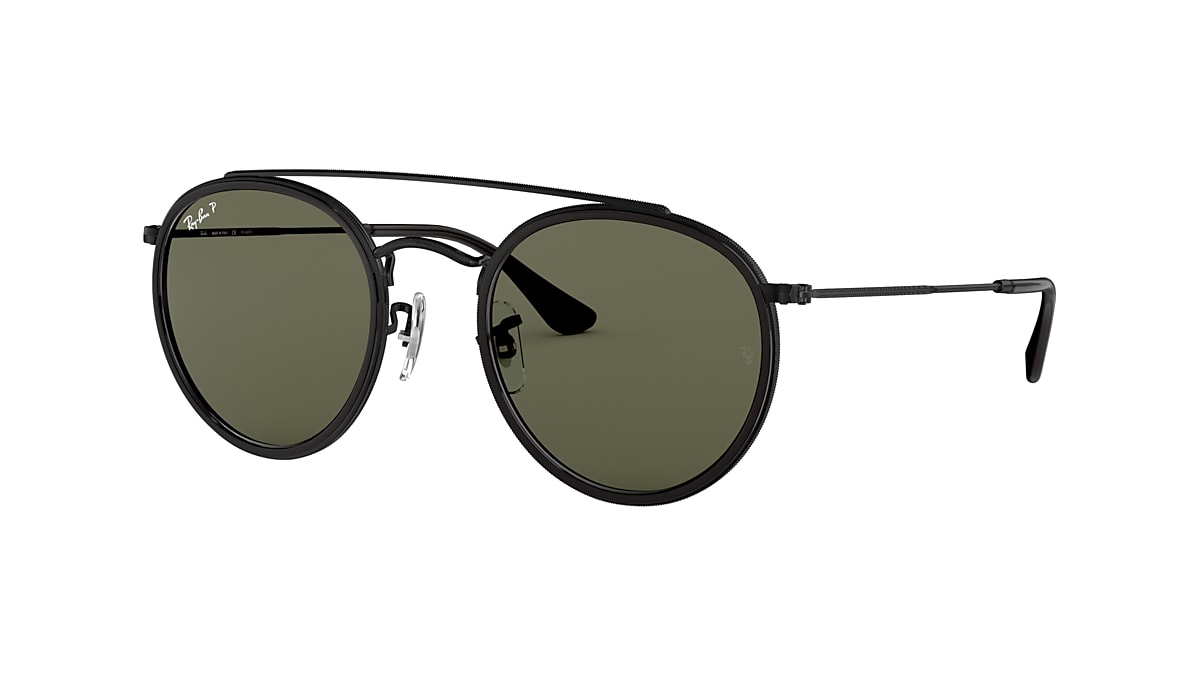 Ray-Ban RB3647N Round Double Bridge 51 Polarized Green Classic G-15 & Black Polarized  Sunglasses | Sunglass Hut USA