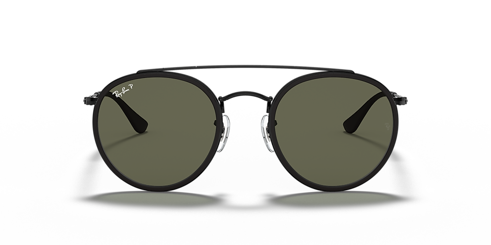 Ray-Ban RB3647N Round Double Bridge 51 Green Classic G-15 & Black Polarized Sunglasses | Sunglass USA