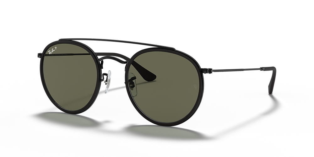 alarm temperament massefylde Ray-Ban RB3647N Round Double Bridge 51 Polarized Green Classic G-15 & Black  Polarized Sunglasses | Sunglass Hut USA