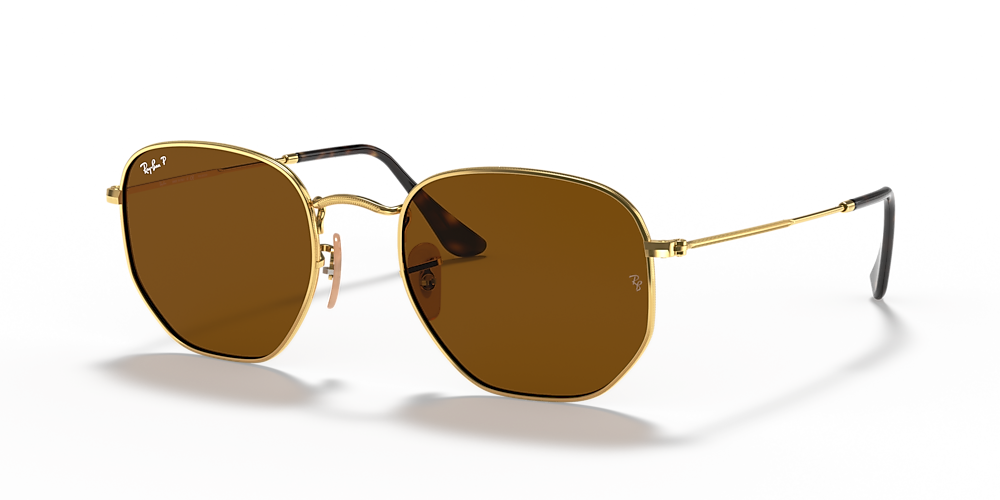 Ray-Ban RB3548N Hexagonal Flat 54 Brown & Gold Polarized Sunglasses | Sunglass Hut USA