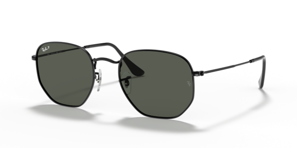 Óculos de sol Ray-Ban Hexagonal Flat Lenses RB3548N, formato hexagonal, armação em metal preto, lente verde g-15 polarizada