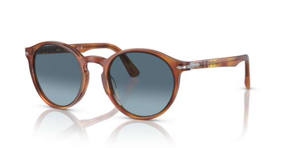 Óculos de sol Persol PO3171S, formato redondo, armação em acetato terracota, lente azul degradê