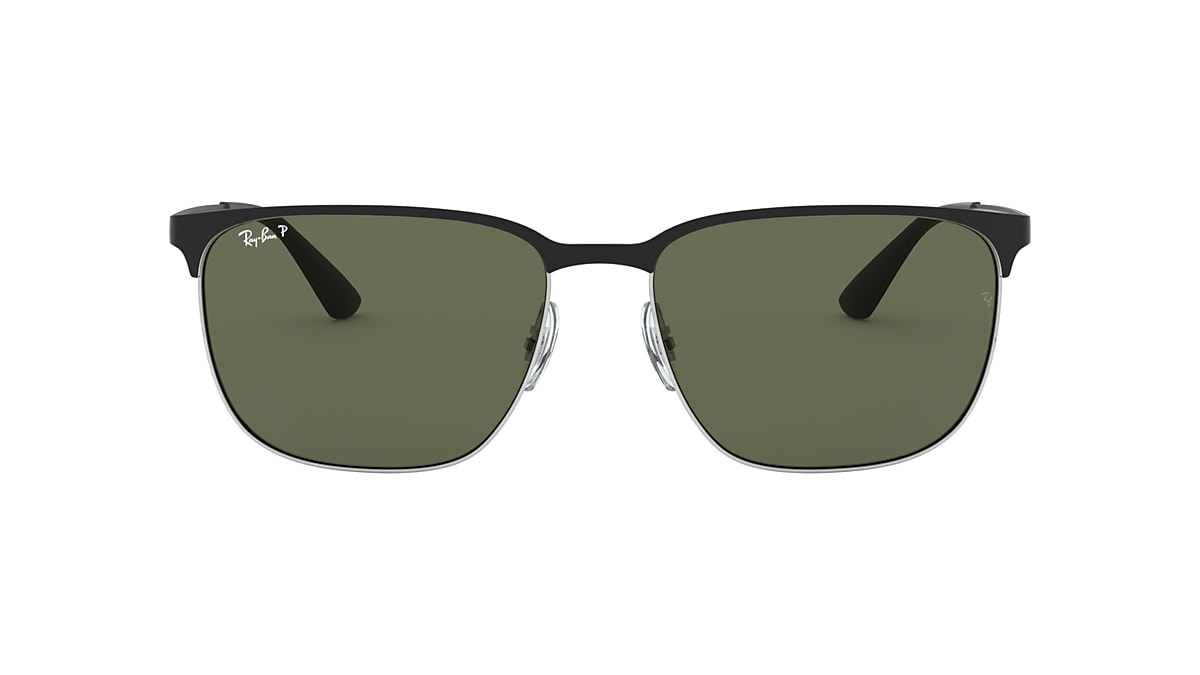 RAY-BAN RB3569 Black On Silver - Unisex Sunglasses, Green Lens