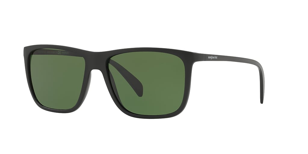 Sunglass Hut Collection HU2004 57 Polarized Green Classic G15 & Matte Black Polarised