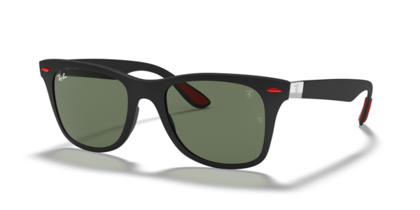 Óculos de sol Ray-Ban Scuderia Ferrari Collection RB4195M, formato piloto, armação em metal preto fosco, lente verde clássica