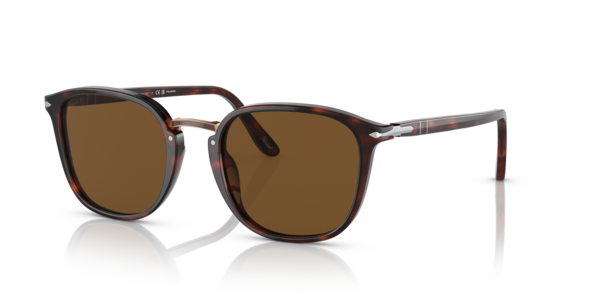 Óculos de sol Persol PO3186S, formato retangular, armação em acetato havana, lente marrom polarizada