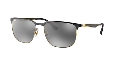 Ray-Ban RB3569 59 Grey Mirror Silver Gradient & Black On Gold