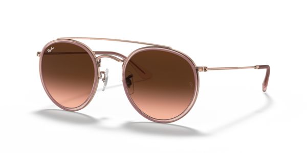 Óculos de sol Ray-Ban Round Double Bridge RB3647N, formato redondo, armação em metal cobre, lente marrom degradê