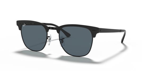 Óculos de sol Ray-Ban Clubmaster Metal, formato quadrado, armação em metal preto, lente azul