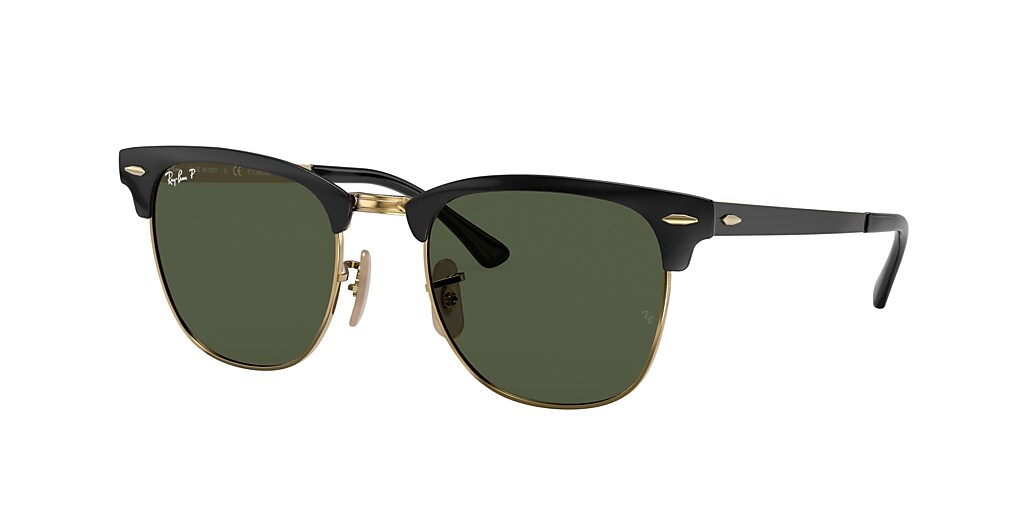 Ray-Ban RB3716 Clubmaster Metal 51 Green & Black On Gold Polarized ...