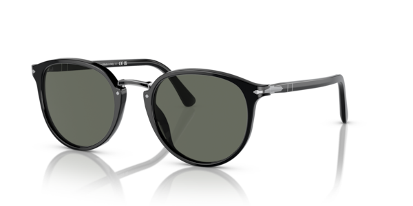 Óculos de sol Persol PO3210S, formato quadrado, armação em acetato preto, lente verde cristal
