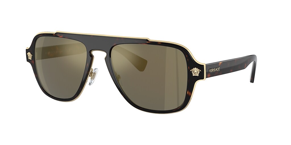 Versace VE2199 56 Dark Grey Mirror Gold & Havana Sunglasses | Sunglass ...