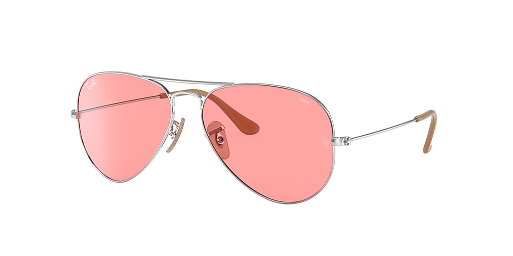 Ray-Ban RB3025 AVIATOR WASHED EVOLVE 55 Pink Photocromic & Silver ...