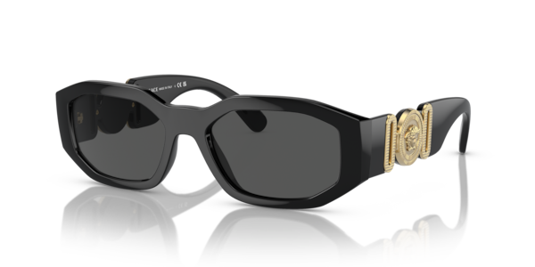 Óculos de sol Versace Medusa Biggie VE4361, formato retangular, armação em acetato preto, lente cinza sólida