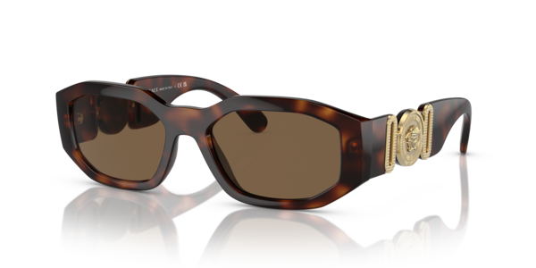 Óculos de sol Versace Medusa Biggie, formato retangular, armação em acetato tartaruga, lente marrom