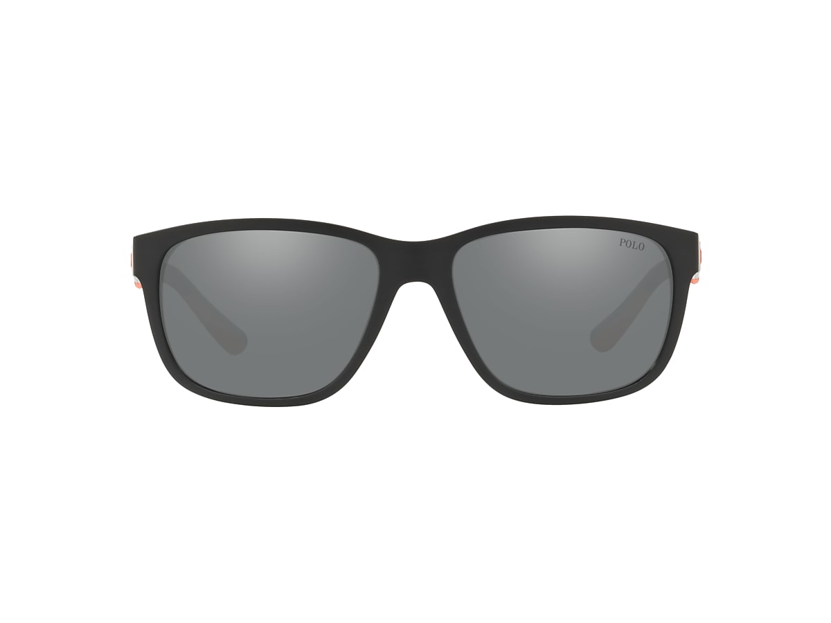 Polo Ralph Lauren PH4142 57 Mirror Silver & Matte Black Sunglasses 