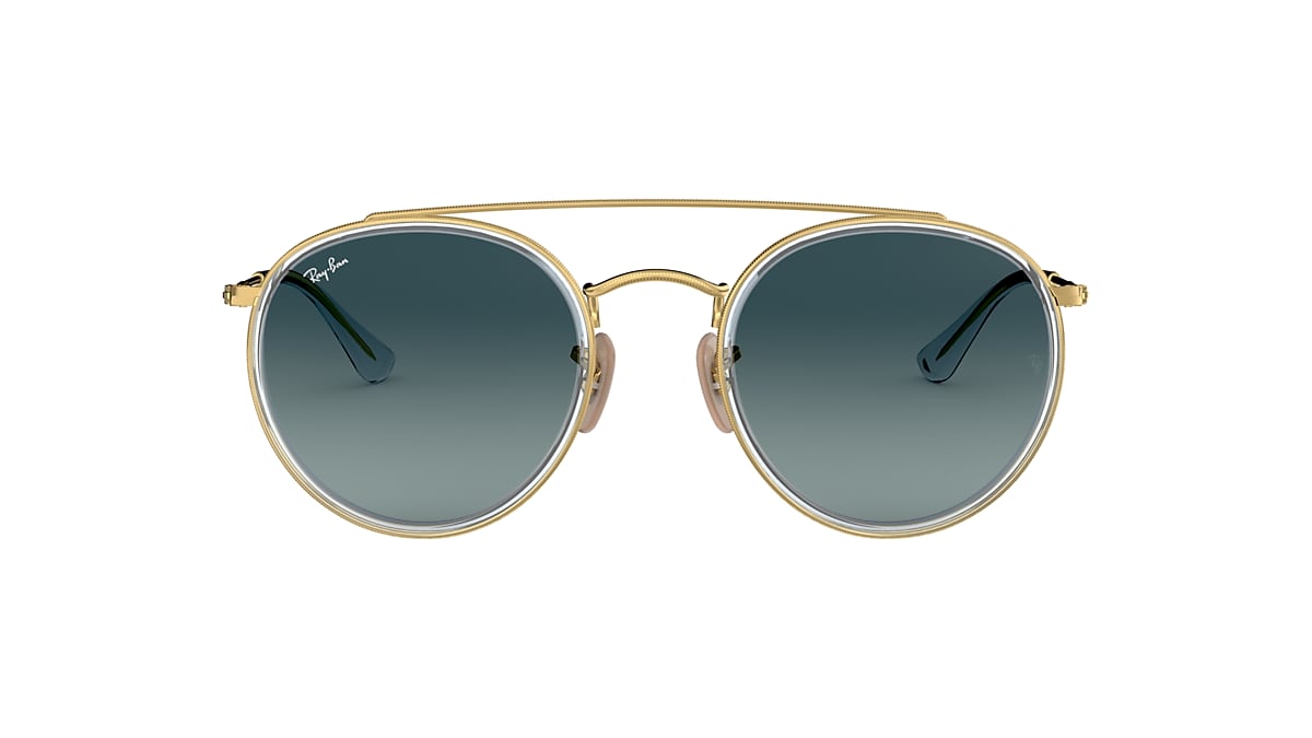 Ray-Ban RB3647N Round Double Bridge 51 Blue Gradient & Gold Sunglasses |  Sunglass Hut USA