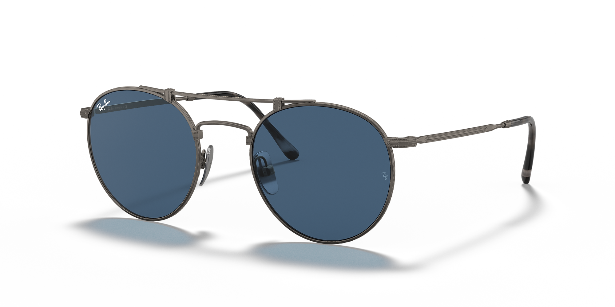 Ray-Ban RB8147 Round Double Bridge Titanium 50 Dark Blue & Grey ...