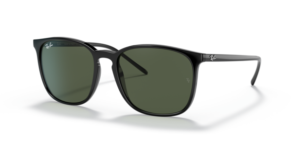 Óculos de sol Ray-Ban RB4387, formato quadrado, armação em acetato preto, lente verde g-15