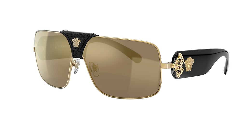 Versace VE2207Q 01 Light Brown Mirror Gold & Gold Sunglasses | Sunglass ...