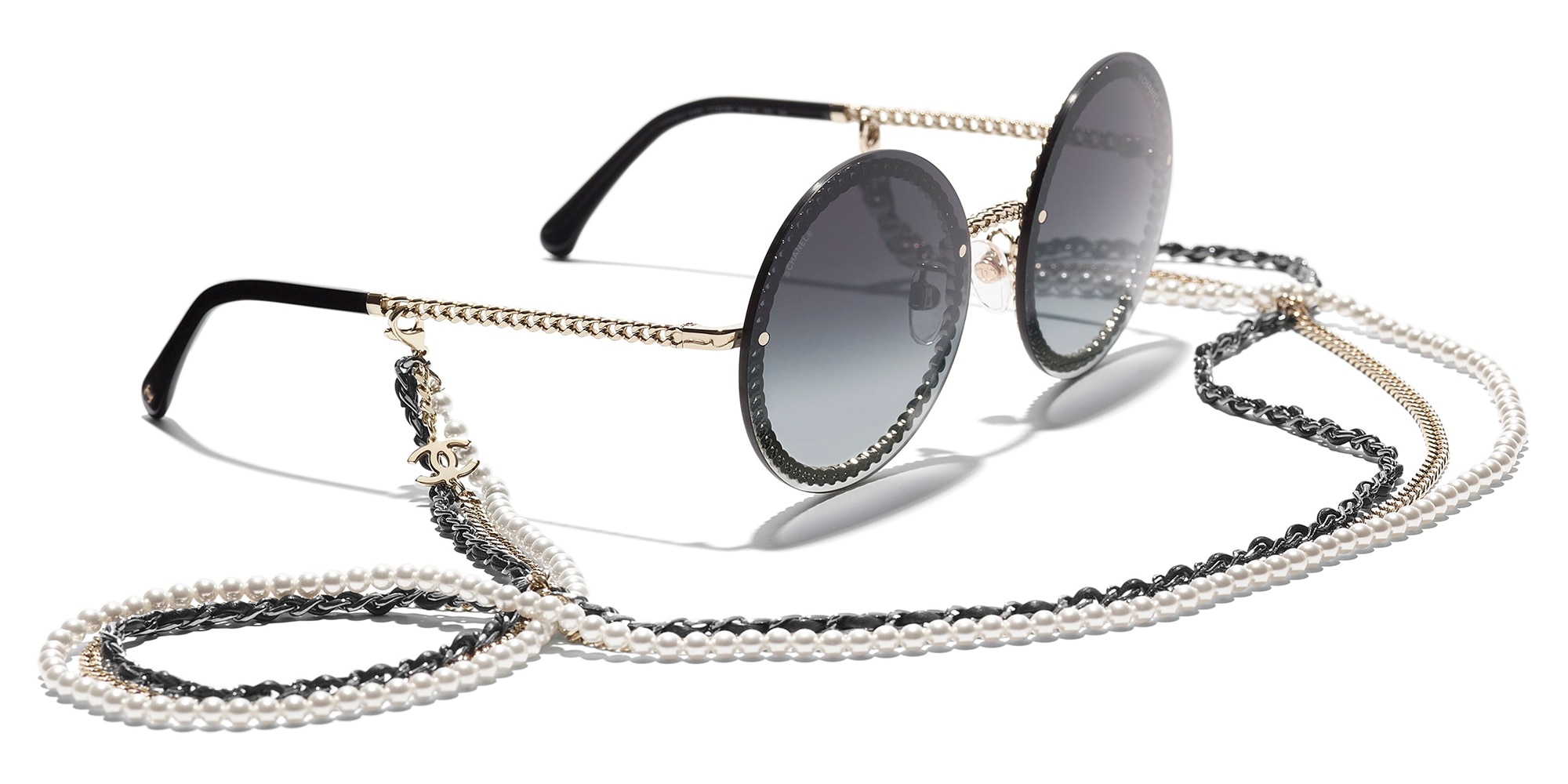 chanel round sunglasses with chain