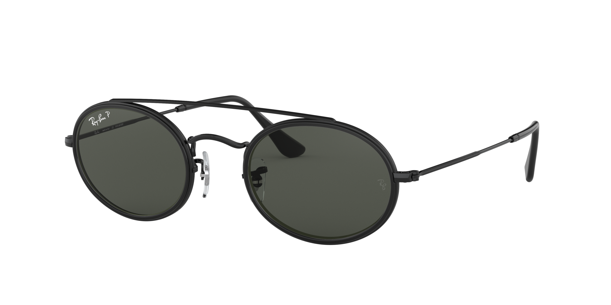 Ray-Ban RB3847N Oval Double Bridge 52 Polarized Green Classic G-15 & Black  Polarized Sunglasses | Sunglass Hut Canada