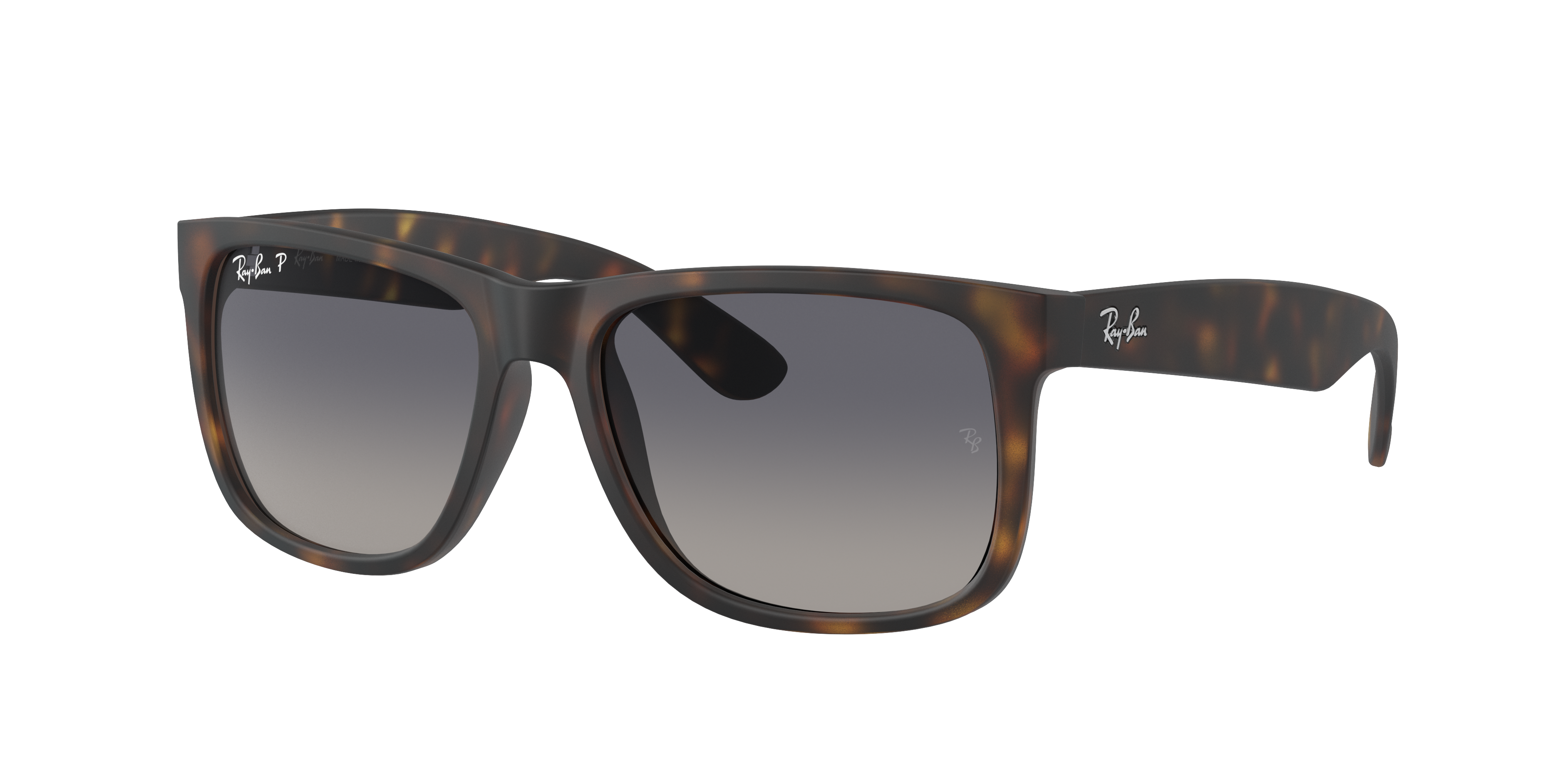 Ray Ban Justin Classic Sunglasses Havana Frame Blue Lenses Polarized 55-17 In Blue