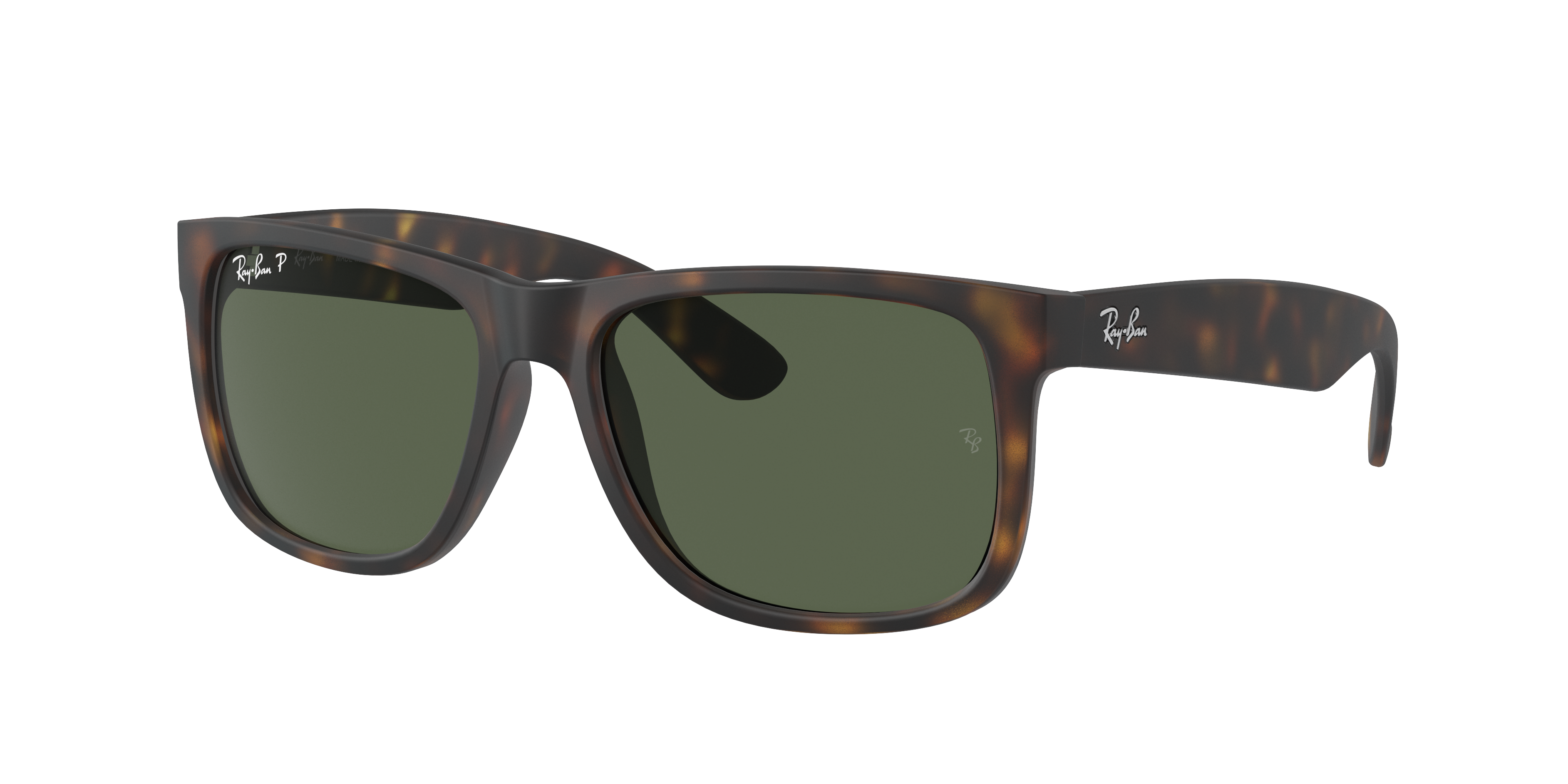 Ray Ban Justin Classic Sunglasses Havana Frame Green Lenses Polarized 55-17 In Dark Green