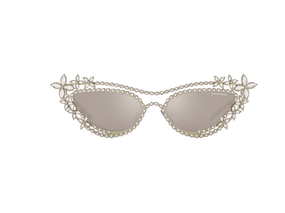 TIFFANY & CO. TF3106BK Silver Gold Plated - Woman Luxury Sunglasses, Clear  Mirror Real Platinum Lens