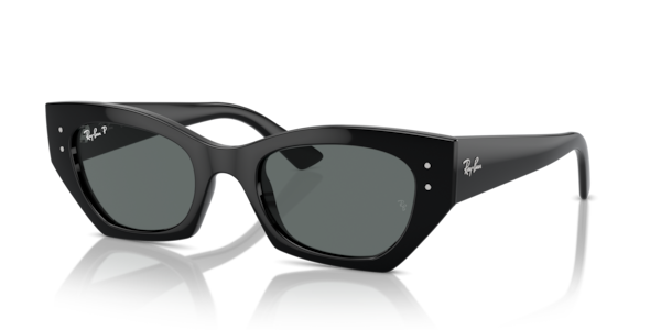 Óculos de sol Ray-Ban Zena Bio-based RB4430, formato oval, armação em injetado preto, lente cinza-escuro polarizado